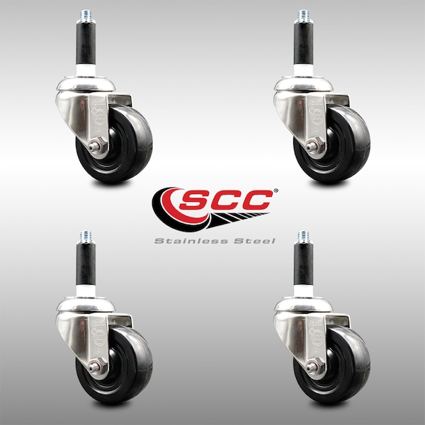 Service Caster 3 Inch 316SS Soft Rubber Wheel Swivel 3/4 Inch Expanding Stem Caster Set SCC SCC-SS316EX20S314-SRS-34-4 - main
